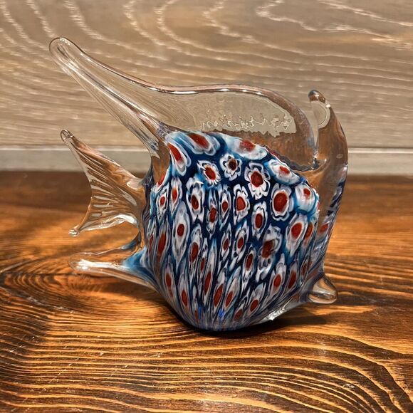 Art Glass Angel Fish Hand Blown Murano Style Figurine‎ Paperweight Milliefiore - Picture 3 of 7
